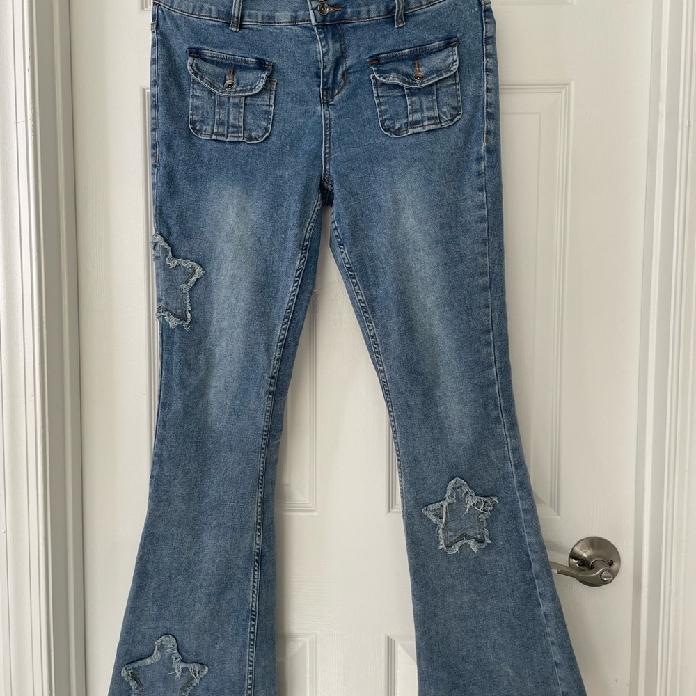 Hot Topic Blue Flare Jeans with Star Accents